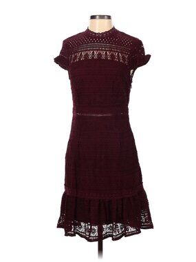 Foxiedox Burgundy Lace Dress Size M NWT Cap Sleeve High Neck Open Back Ruffle